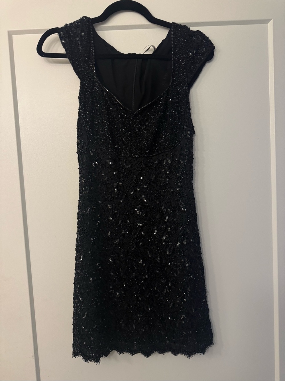 Alice + Olivia Black Beaded Sequin Mini Cocktail Dress Size 2